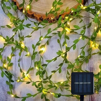 2026 new Christmas solar fairy lights with 50/100/150LED artificial green leaf string for tree decoration and holiday party garland