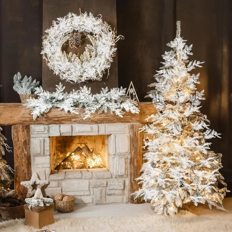 Set of Christmas artificial pine needles branches for wreaths, DIY, and New Year table decoration