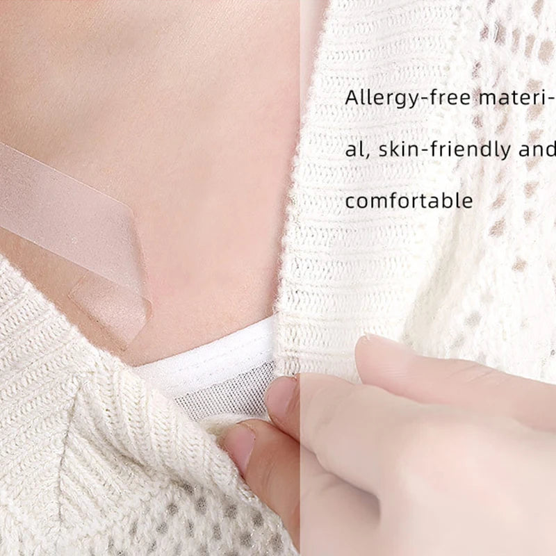 Close-up of clear double-sided adhesive stickers for dresses and body skin protection