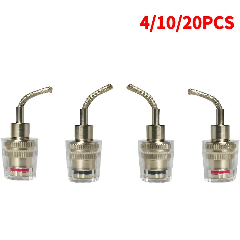 Clear speaker binding posts with banana plug sockets, gold-plated copper terminals for amplifier HiFi audio speakers