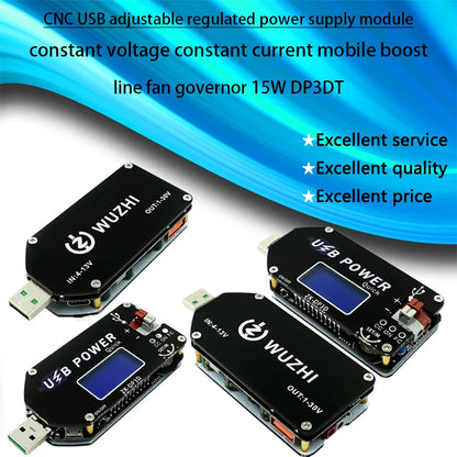 CNC USB adjustable regulated power supply module, 15W, supports constant voltage and current, ideal for CNC machines, electronics projects, and DIY circuits