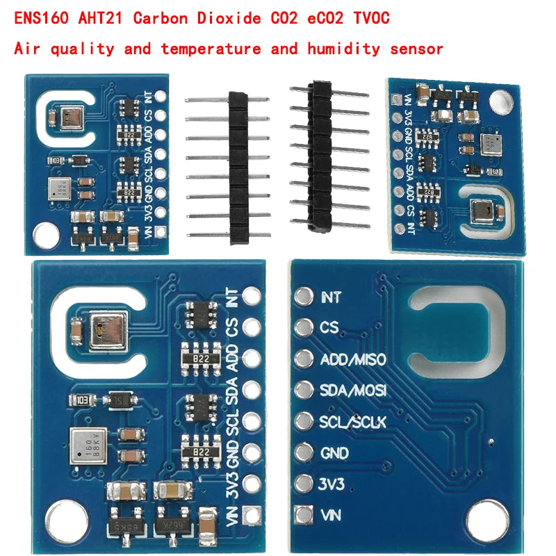 ENS160 AHT21 sensor for CO2, eCO2, TVOC, air quality, temperature, and humidity measurement