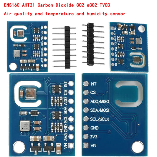 ENS160 AHT21 sensor for CO2, eCO2, TVOC, air quality, temperature, and humidity measurement