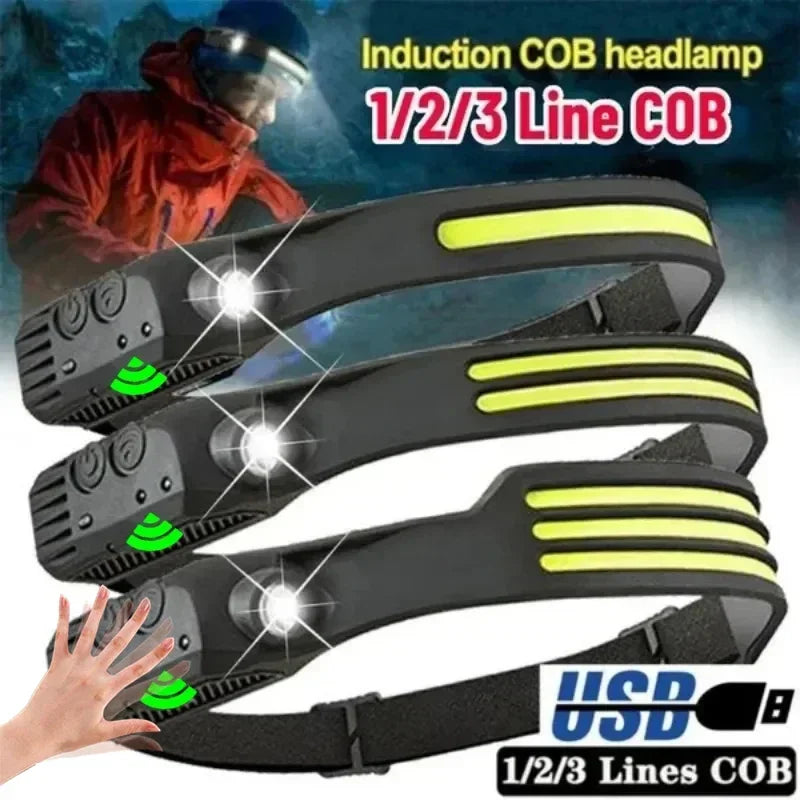 COB LED headlamp USB rechargeable sensor headlight