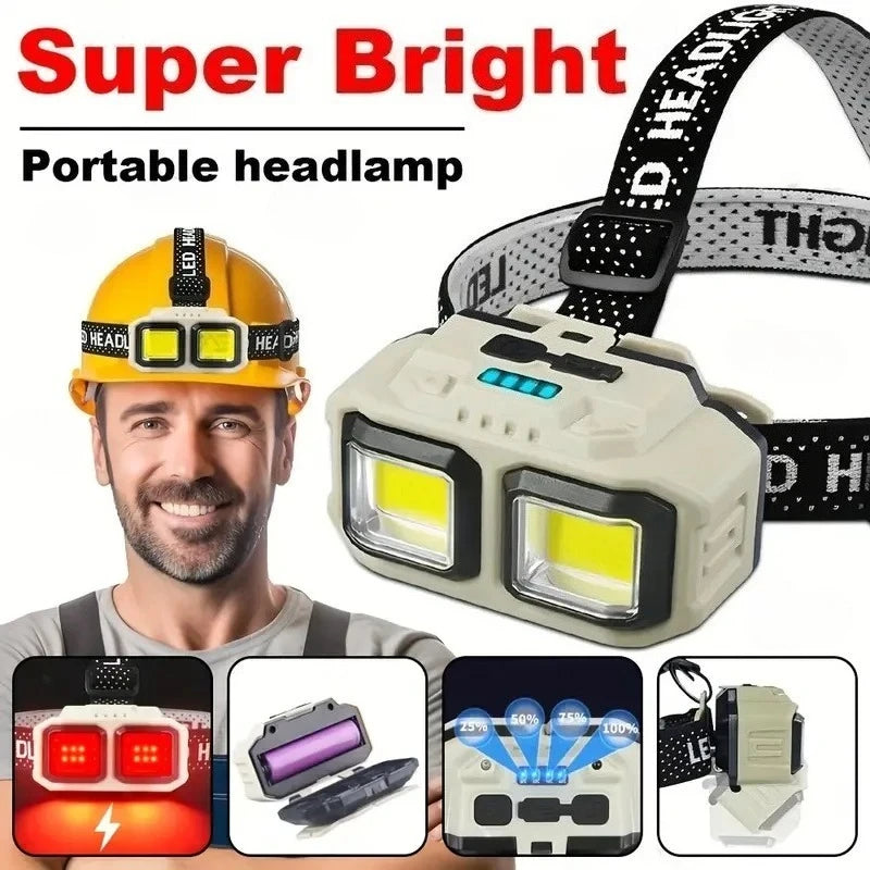 COB induction LED headlamp rechargeable head torch