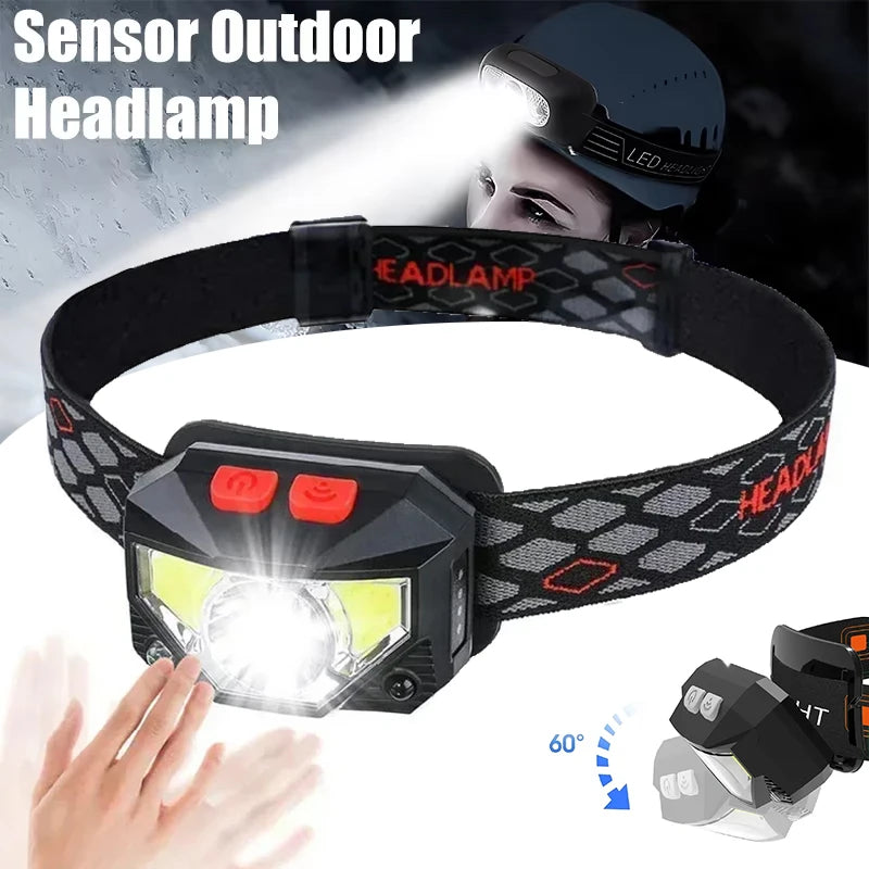 COB LED headlamp with sensor and rechargeable design