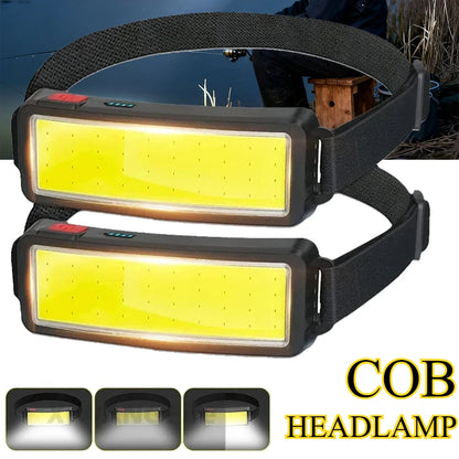 COB LED rechargeable headlamp with built-in battery