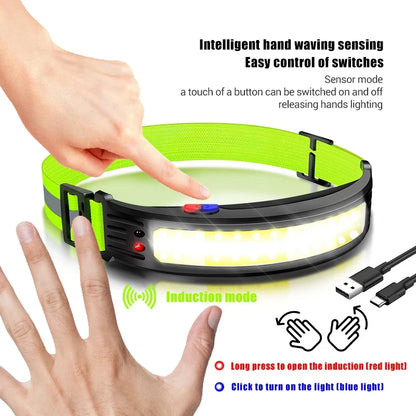 COB LED sensor headlamp with built in battery