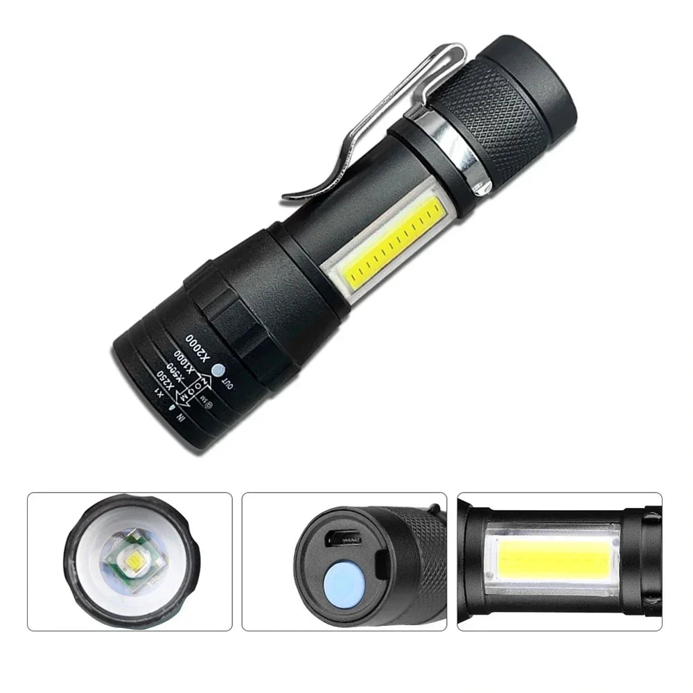 COB XPE zoomable small torch with 3 lighting modes