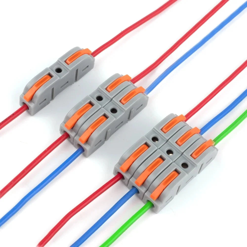 Compact wire connector with inline lever design for easy splicing