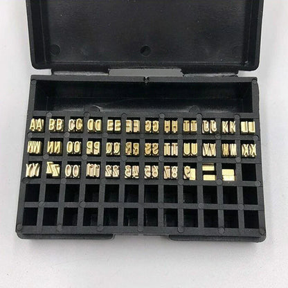 Close-up of 2×4×15mm copper letters for coding machines, suitable for thermal ribbon printing