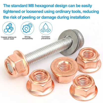 Copper plated carbon steel exhaust fastener nut