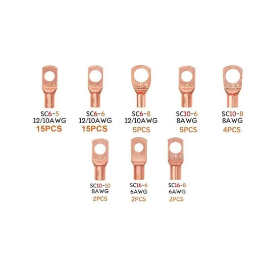 Copper terminal connectors kit 60/100/130PCS, AWG 4 6 8 10 12 ring lug kit with shrink tubing and 50 battery cable lugs