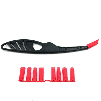 Glass glue angle scraper structure showing plastic sealant spreader and corner caulking applicator design