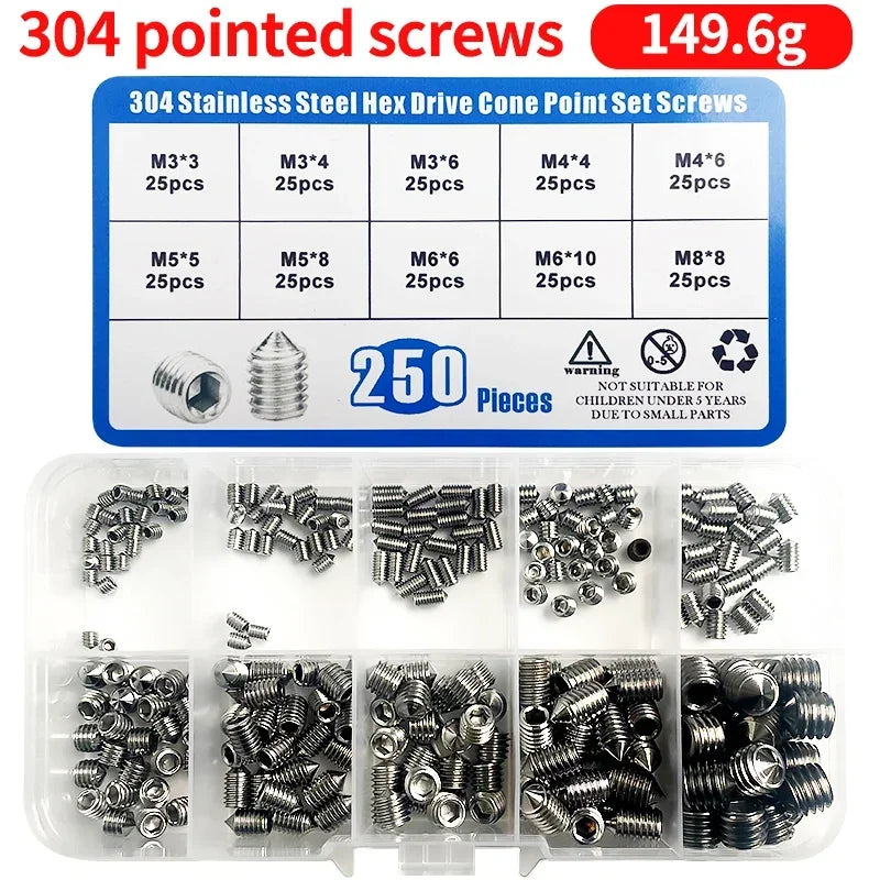 Cup point stainless steel set screws with hex socket Allen head for secure fastening applications