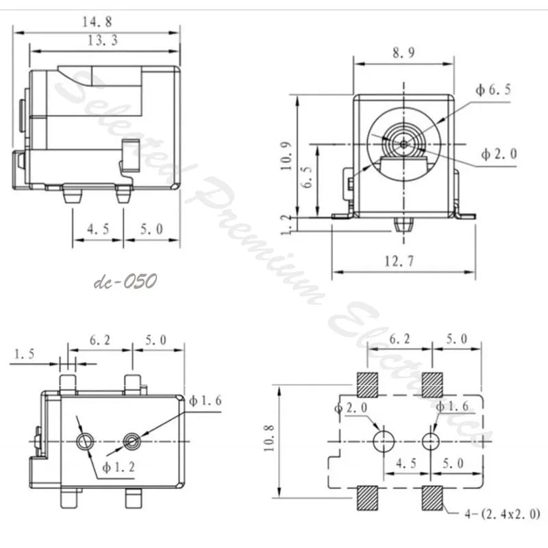 SMD DC power female header connector for 5.5×2.1mm and 5.5×2.5mm applications