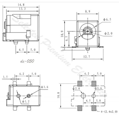 SMD DC power female header connector for 5.5×2.1mm and 5.5×2.5mm applications