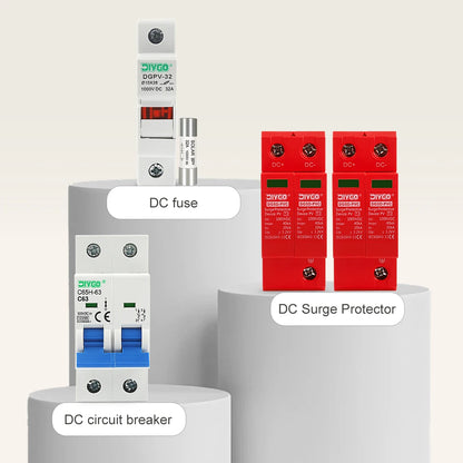 PV combiner box with DC fuse, MCB, and SPD for lightning protection and solar systems