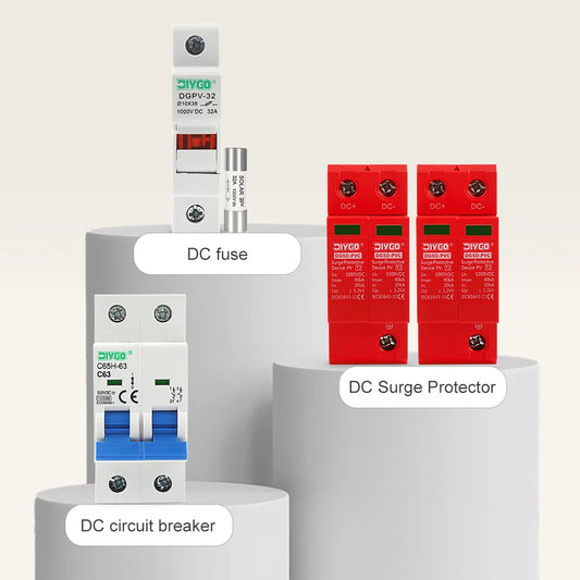 PV combiner box with DC fuse, MCB, and SPD for lightning protection and solar systems