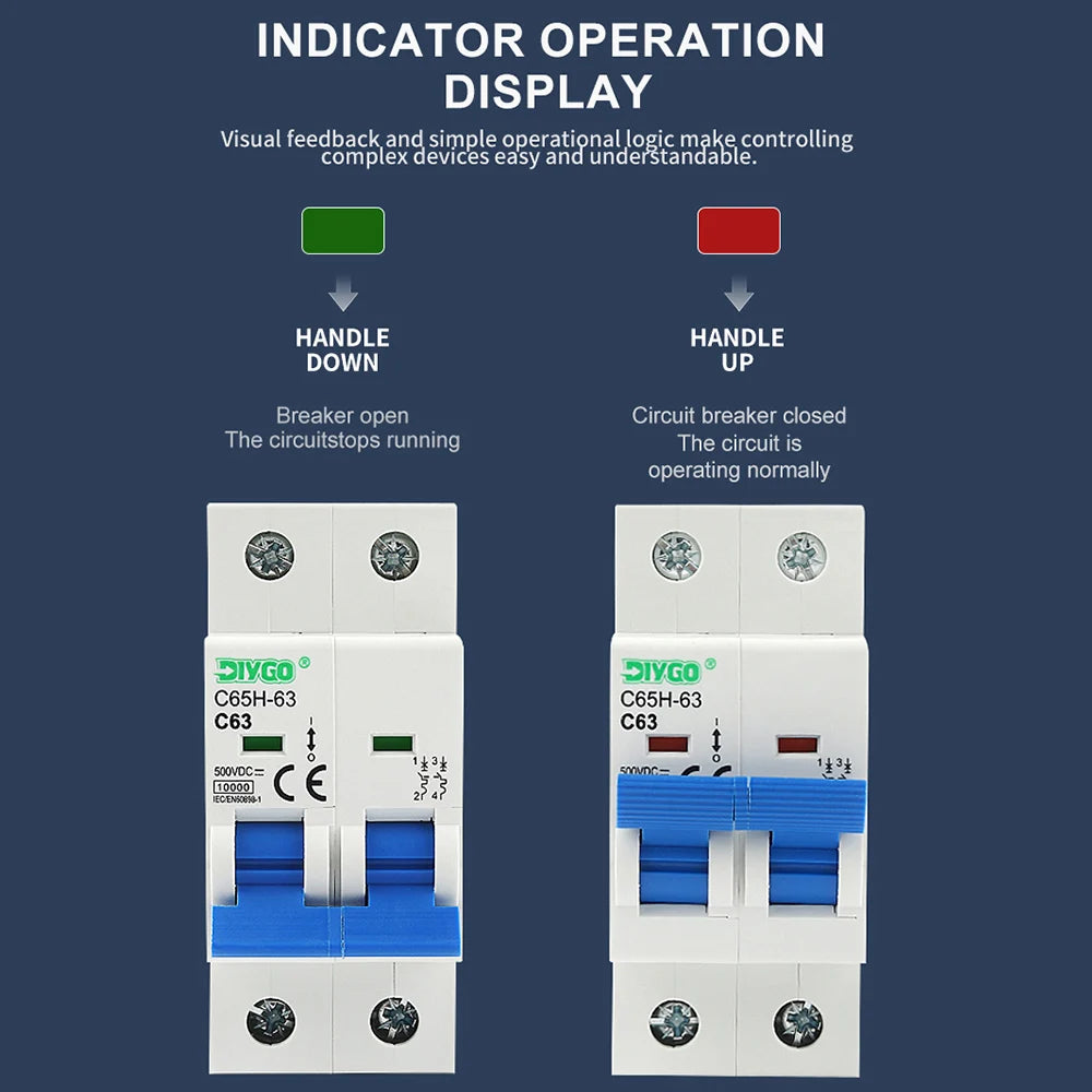 2P DC MCB 6KA 500V mini breaker for solar PV system and battery main protection