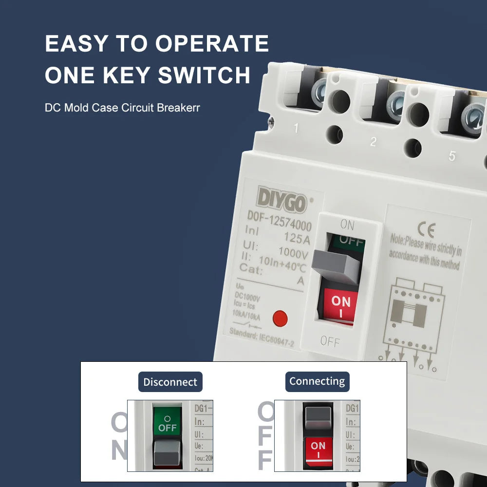 Molded case circuit breaker DC switch protector structure close-up