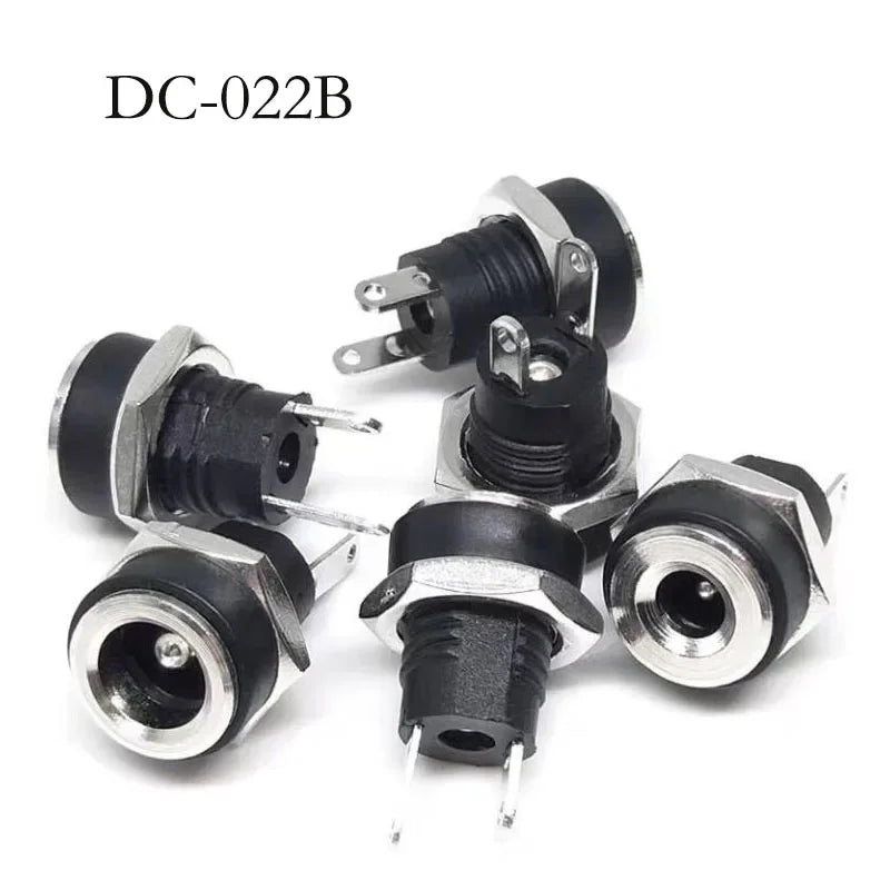 DC-022B copper DC power jack connector showing 5.5×2.1mm plug interface