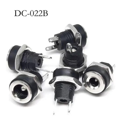 DC-022B copper DC power jack connector showing 5.5×2.1mm plug interface