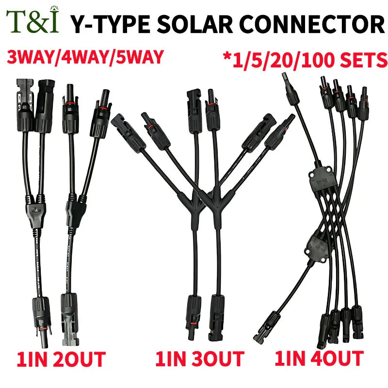 DC PV Y branch photovoltaic solar connector 1000V 30A male female 3-way 4-way 5-way plug 1 to 2/3/4 adapter