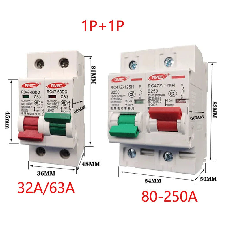 DC solar miniature circuit breaker 12V 24V 32A–250A for battery overload protection