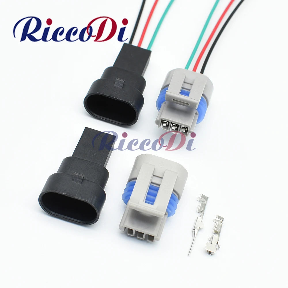 3-Pin Delphi GM automotive waterproof connector showing full view of wiring harness socket plug 12162182 12162185 12162280 12162197 12162195