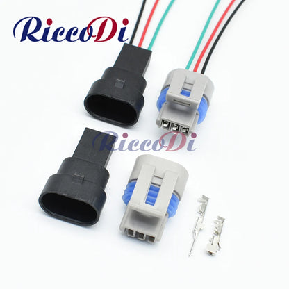 3-Pin Delphi GM automotive waterproof connector showing full view of wiring harness socket plug 12162182 12162185 12162280 12162197 12162195