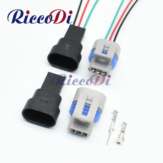 3-Pin Delphi GM automotive waterproof connector showing full view of wiring harness socket plug 12162182 12162185 12162280 12162197 12162195