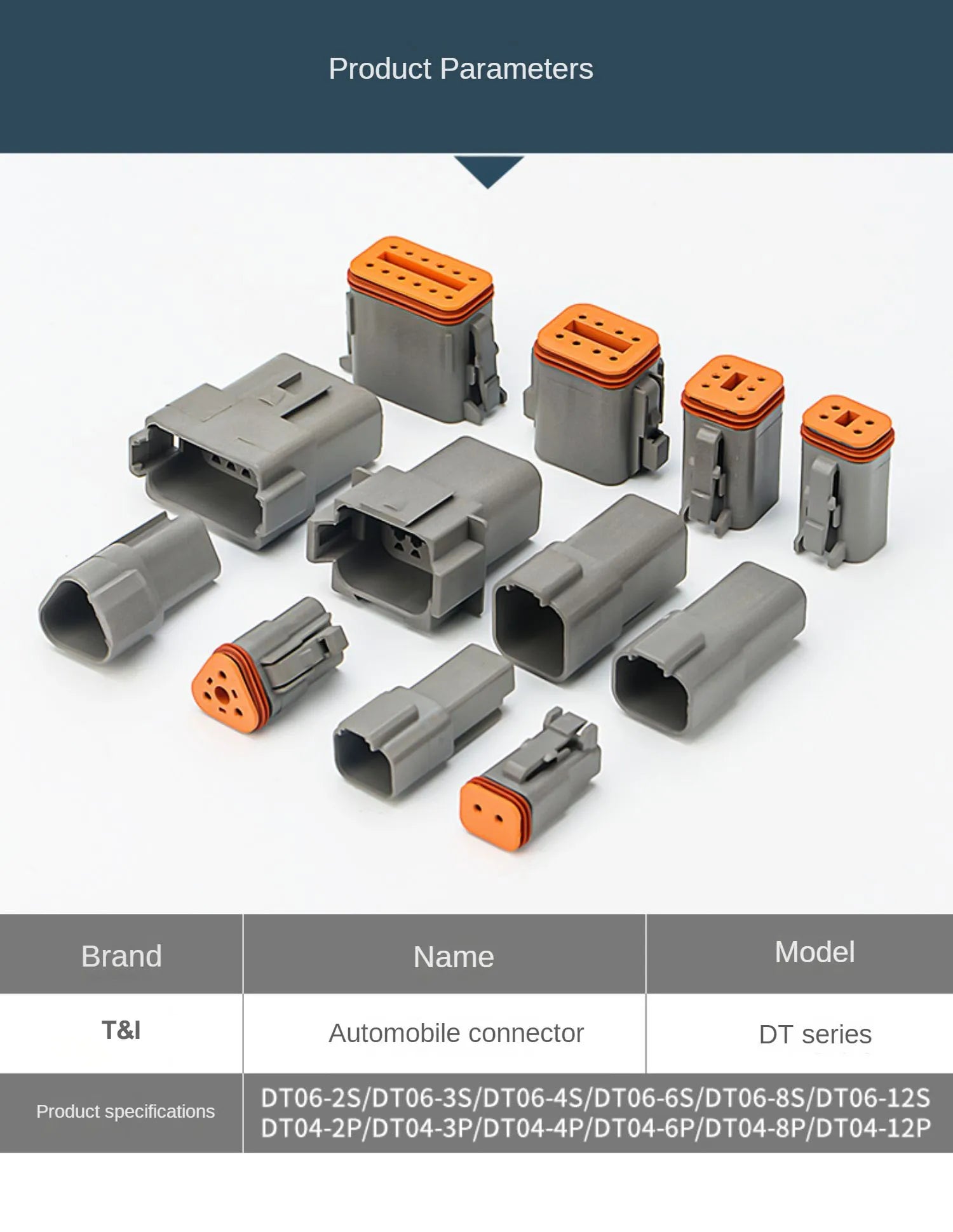 Series of Deutsch DT series 12-pin waterproof connectors, male and female electrical plugs DT04-12P DT06-12S for 16–22 AWG automotive wiring