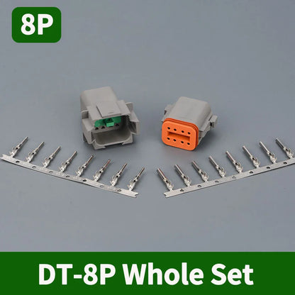 Deutsch DT series 8-pin waterproof connector set, male and female electrical plug for 16–22 AWG automotive wiring, DT04-8P DT06-8S