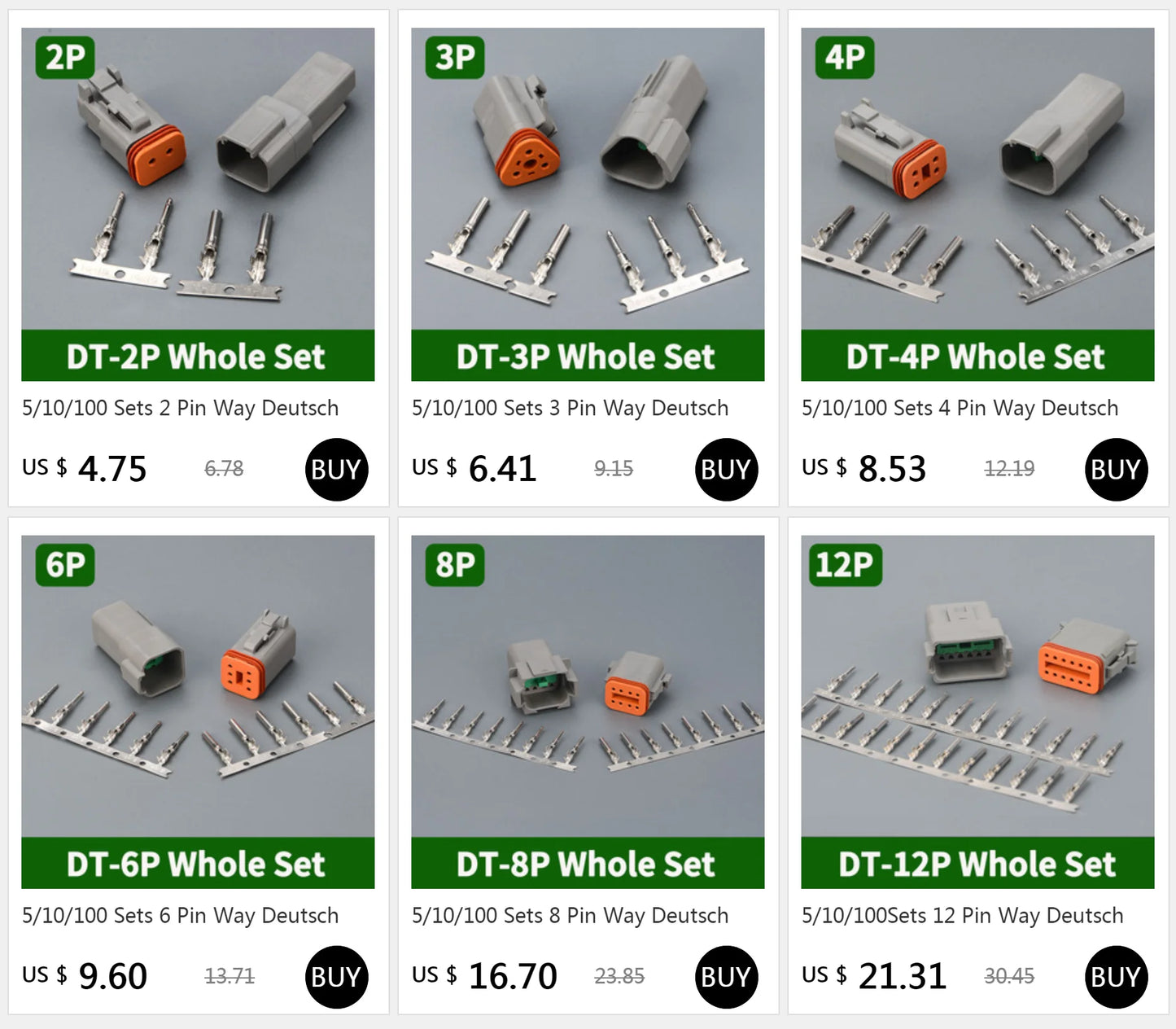 Series of Deutsch DT series 8-pin waterproof connectors, male and female electrical plugs DT04-8P DT06-8S for 16–22 AWG automotive wiring