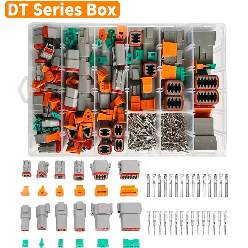 Deutsch DT series connector combo kit DT04 DT06, 2–12 pin sealed waterproof plug set with 16–20AWG terminals and carrying case