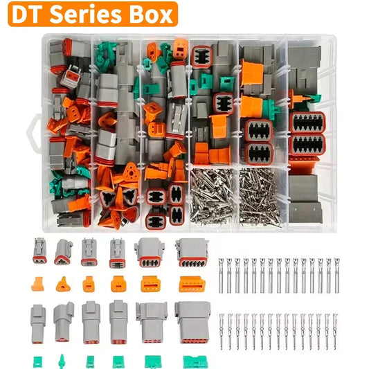Deutsch DT series connector combo kit DT04 DT06, 2–12 pin sealed waterproof plug set with 16–20AWG terminals and carrying case