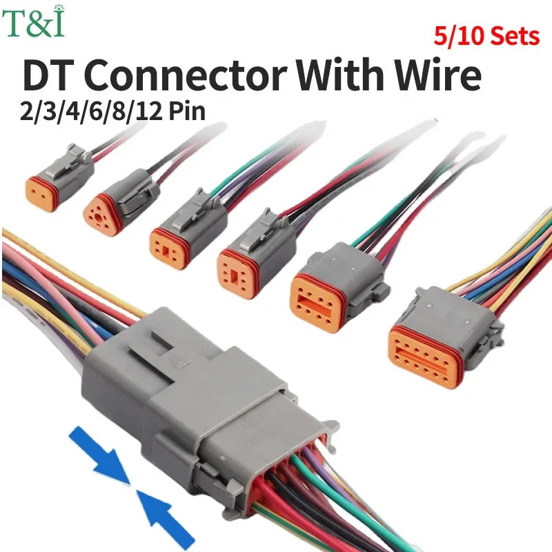 Deutsch DT connector with 15cm wire harness waterproof electrical car socket plug DT06-2S DT04-2P 2/3/4/6/8/12P