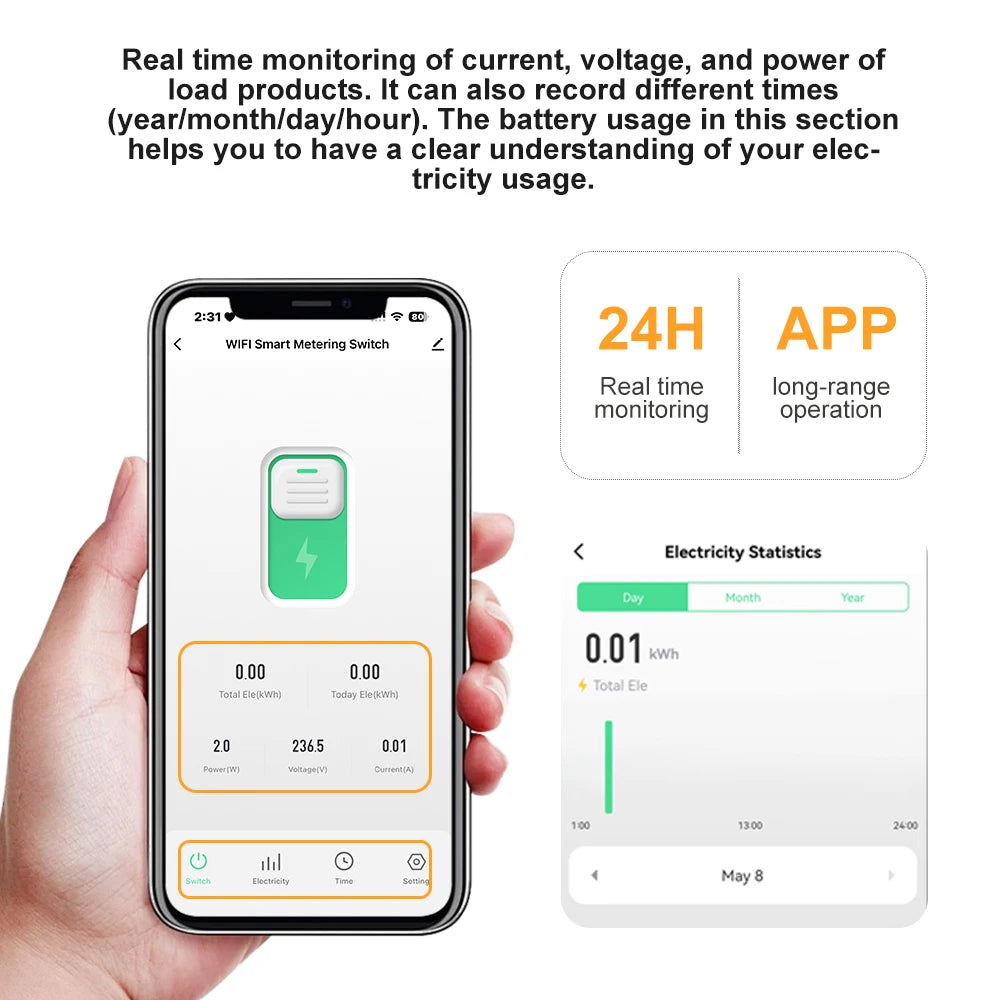 DGB-63TD smart switch, WiFi enabled, with leakage protection, current and voltage metering, and timer relay