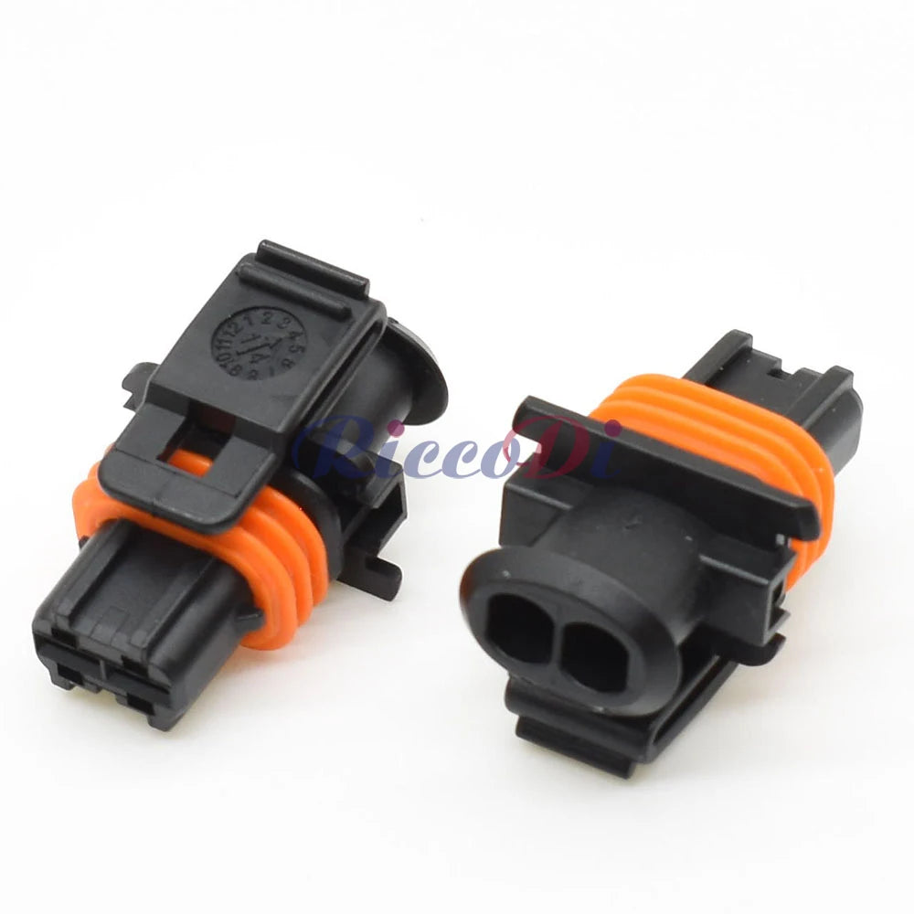 Close-up of 2 pin diesel injector connector plug for secure automotive electrical connections