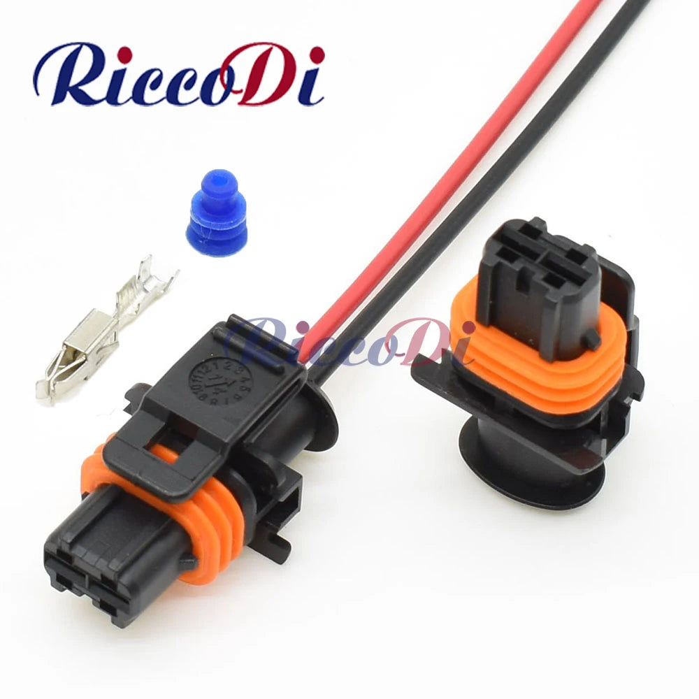 Front view of 2 pin automotive diesel injector connector plug wiring harness socket
