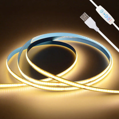 USB COB LED strip with 3-key dimmer control