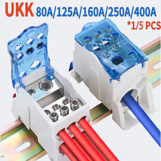 Din rail distribution junction box one in seven out power wire electric connector terminal block UKK 80A 125A 160A 250A 400A