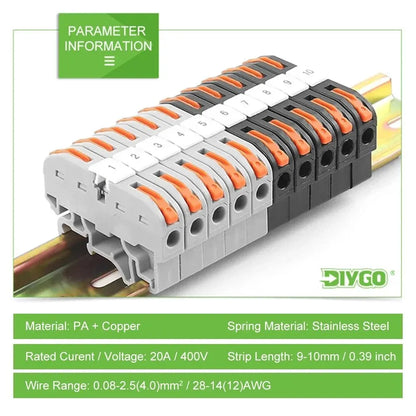 Set of 10PCS Din Rail terminal blocks with 211 wire, universal fast cable connectors and number strips