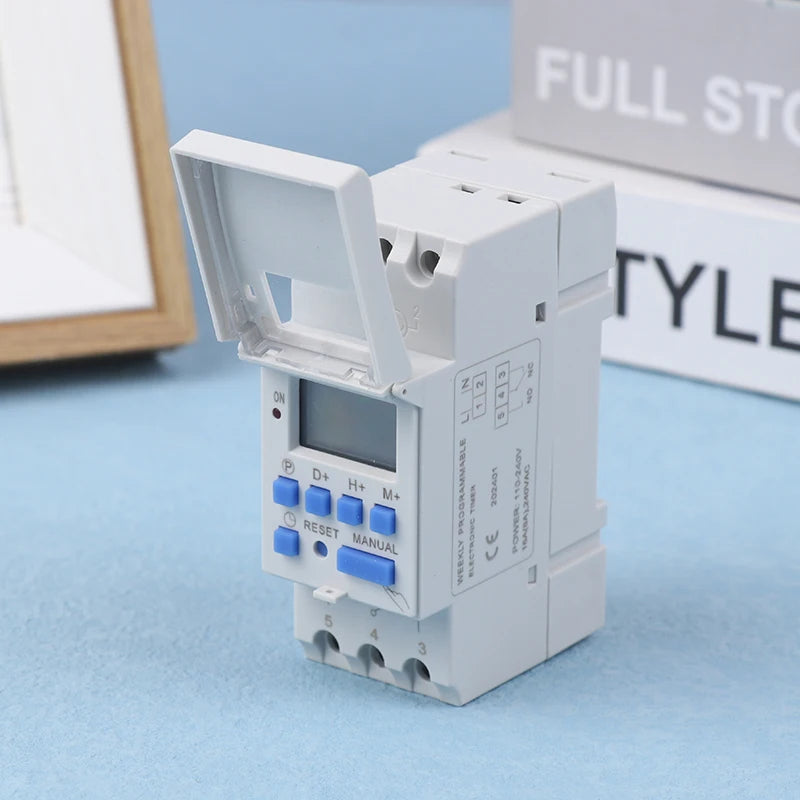 Programmable digital timer switch mounted on Din Rail, 7 days weekly relay control, electronic timer THC15A