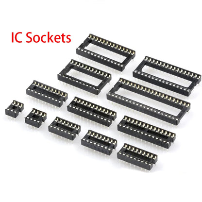 DIP IC sockets 6–40 pin solder type connector for MCU, microcontrollers, and electronic circuit projects