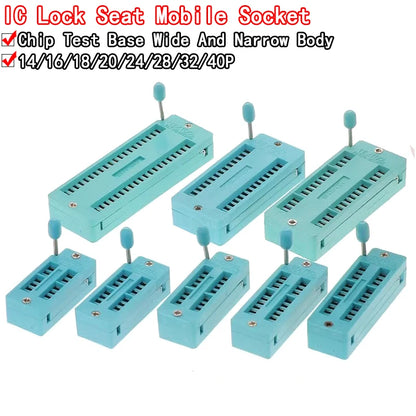 2.54mm DIP ZIF IC socket for universal IC testing, solder type with locking mechanism for easy chip insertion and removal