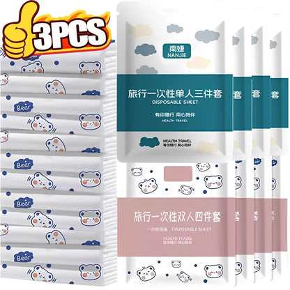 Disposable non-woven waterproof bedding set for travel and hotel use