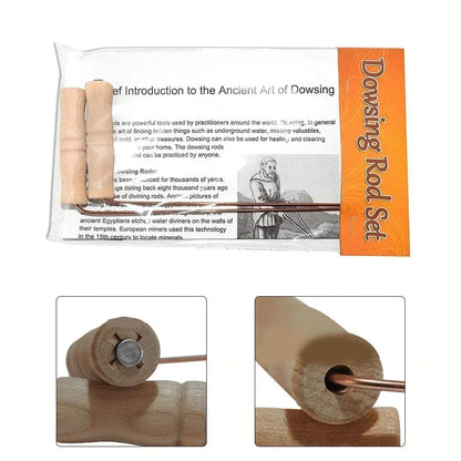 Round copper poles divination probes rod with wooden handles, ideal for water treasure dowsing