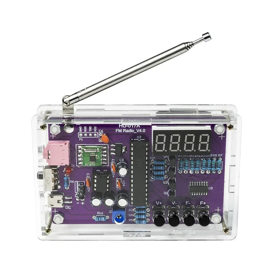 DIY digital FM radio kit with STC15W control, TDA2822 amplifier, RDA5807S stereo receiver for electronics soldering practice